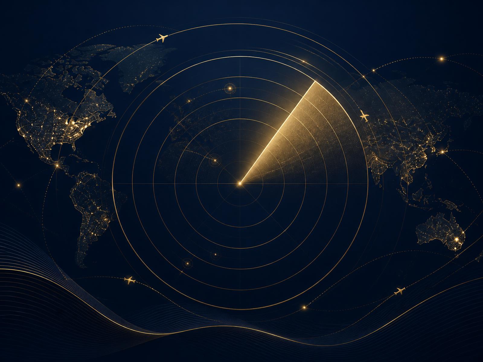 Mapa aéreo noturno representando rotas monitoradas pelo Radar